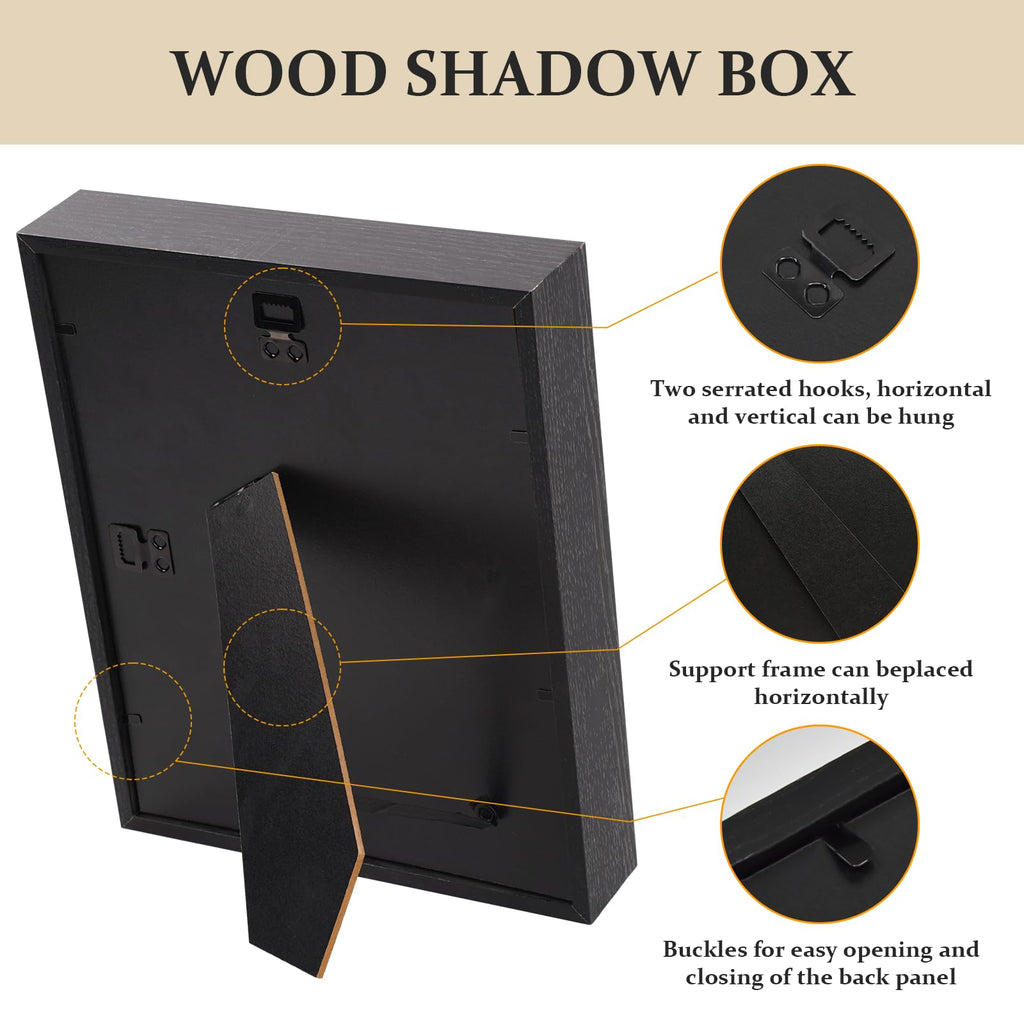 Shadow Box Frame 8x10 - 3 Pack Wood Deep Shadowbox with Glass