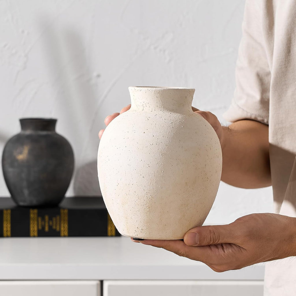 Ceramic Decorative Flower Vase | 6 Inch Pottery Rustic Farmhouse Boho Vase