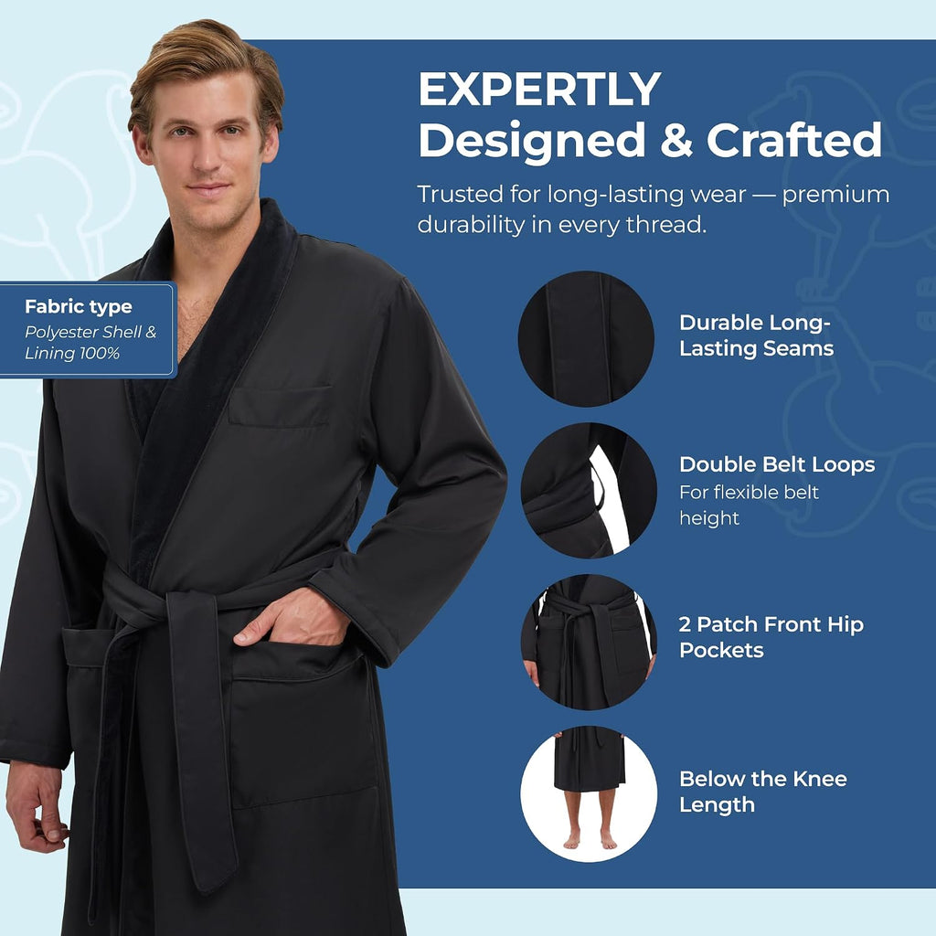 Unisex Plush Lined Microfiber Bath Robe | Soft Shell with Polyester Lining, Resort-Grade Hotel & Spa Robe with Pocket