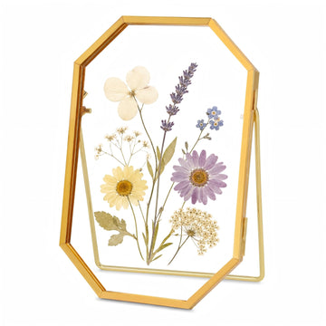 Gold Geometric Floating Glass Frame 5x7, Tabletop Photo & Pressed Flower