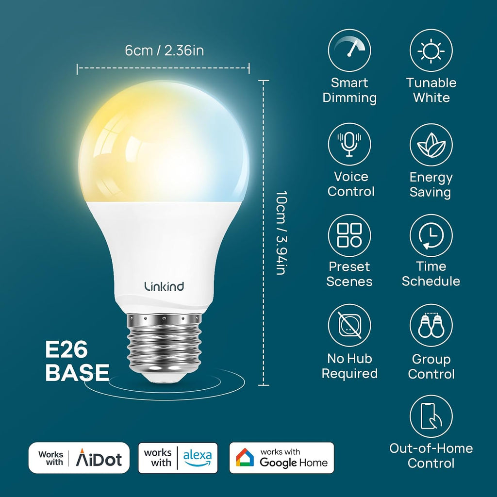 Smart Light Bulbs, Warm White to Daylight (2700K-6500K), Alexa Light Bulbs, Work with Alexa, Google Home, , 60W