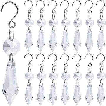 20pcs Clear Chandelier Icicle Crystals Prisms Hanging Crystal Bead Pendants Ornaments Replacements with Hooks for
