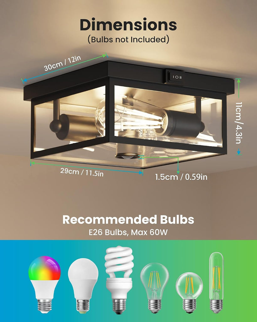 Outdoor Ceiling Light with Motion Sensor 12'', Flush Mount Porch Light, Exterior Light Fixture with Clear Glass