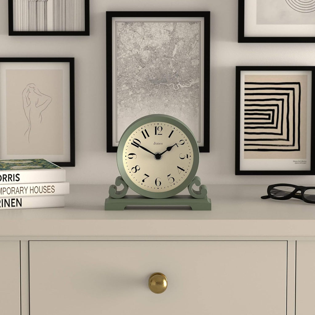 CLOCKS Saloon Mantel Clock | Small Traditional Double Scroll Design | Green | Contemporary Classic Style for