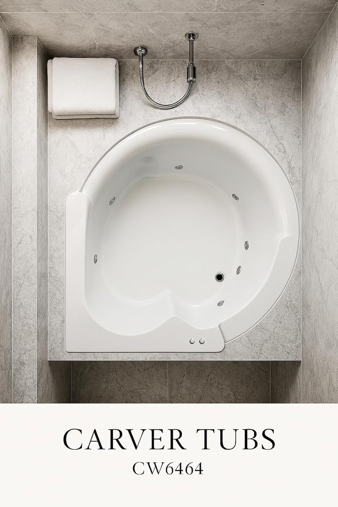 Tubs - CW6464 - Modern Acrylic Fiberglass Soaking Corner Bathtub - Drop in White Curved Rounded Acrylic Corner Bath