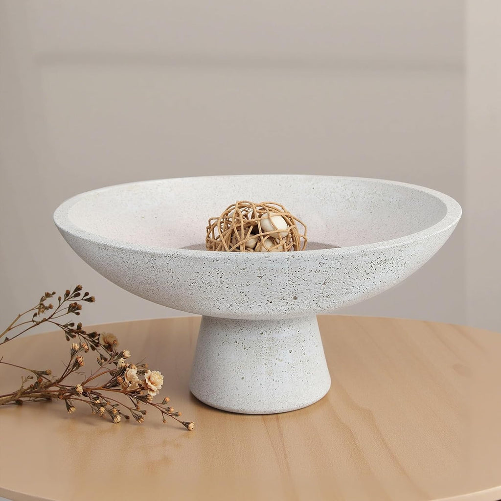 Large Decorative Fruit Bowl - Modern Handcrafted Resin Pedestal Bowl Counter, Entryway Key Holder & Table