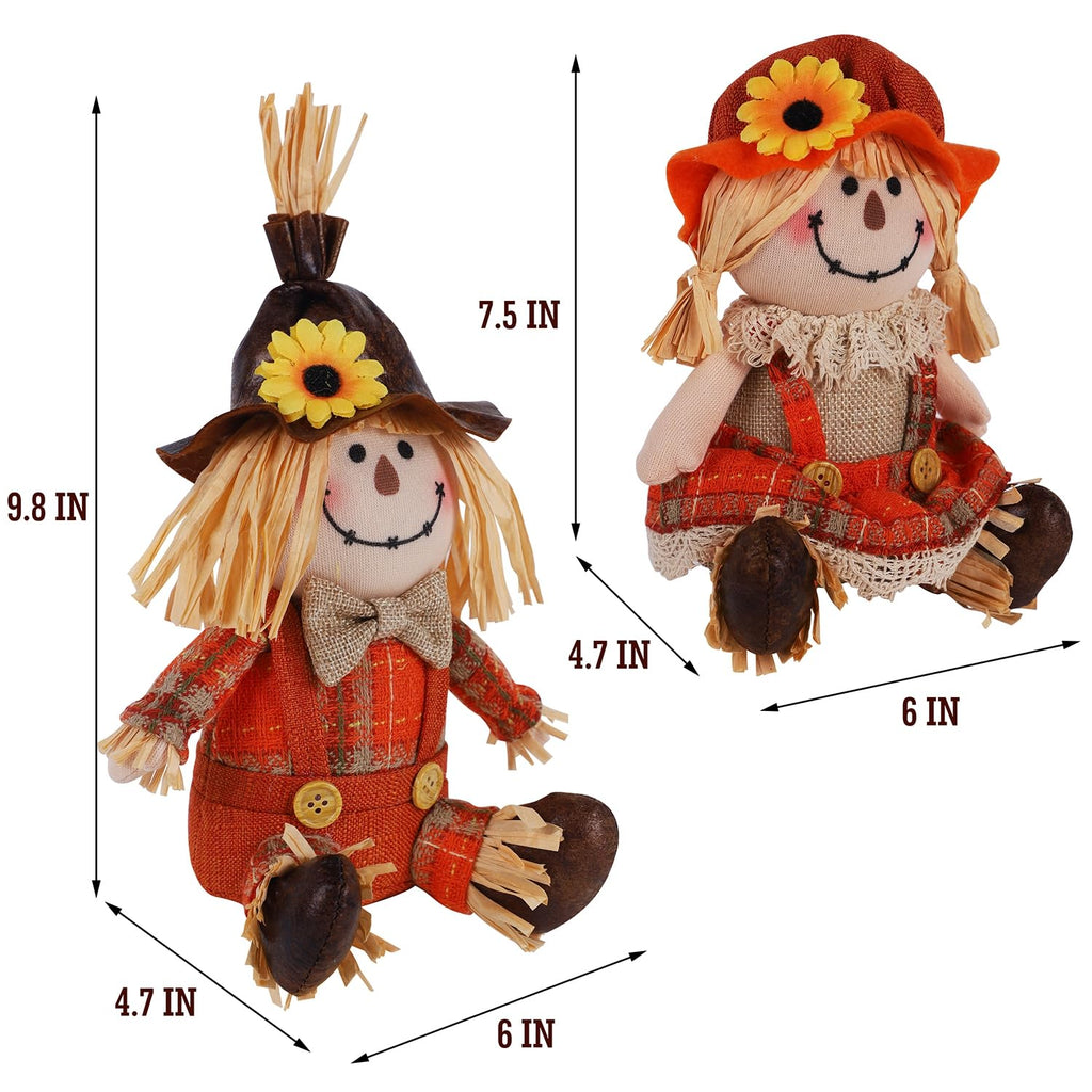 2 Pack Fall Tabletop Decorations Scarecrows, Thanksgiving Harvest Handmade Scarecrow, Autumn Shelf Sitters Figurine