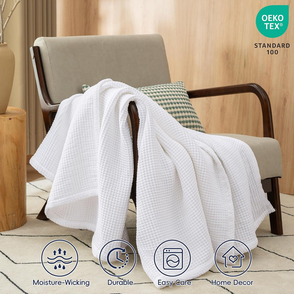 100% Cotton Waffle & Muslin Throw Blanket Large, Soft Breathable Luxury 400GSM Versatile Reversible Bedding, Great