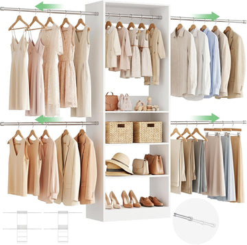 12FT Large Open Closet System, 138'' Wall-Mounted Closet Shelving with 5 Hanging Rods and 6 Shelves, Customizable