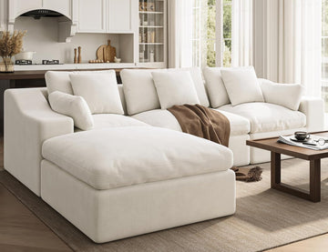 120" Oversized Cloud Couch, Modular Sectional Couches for Large Living Room (Warm White, 3 Seater + 1 Ottoman) |