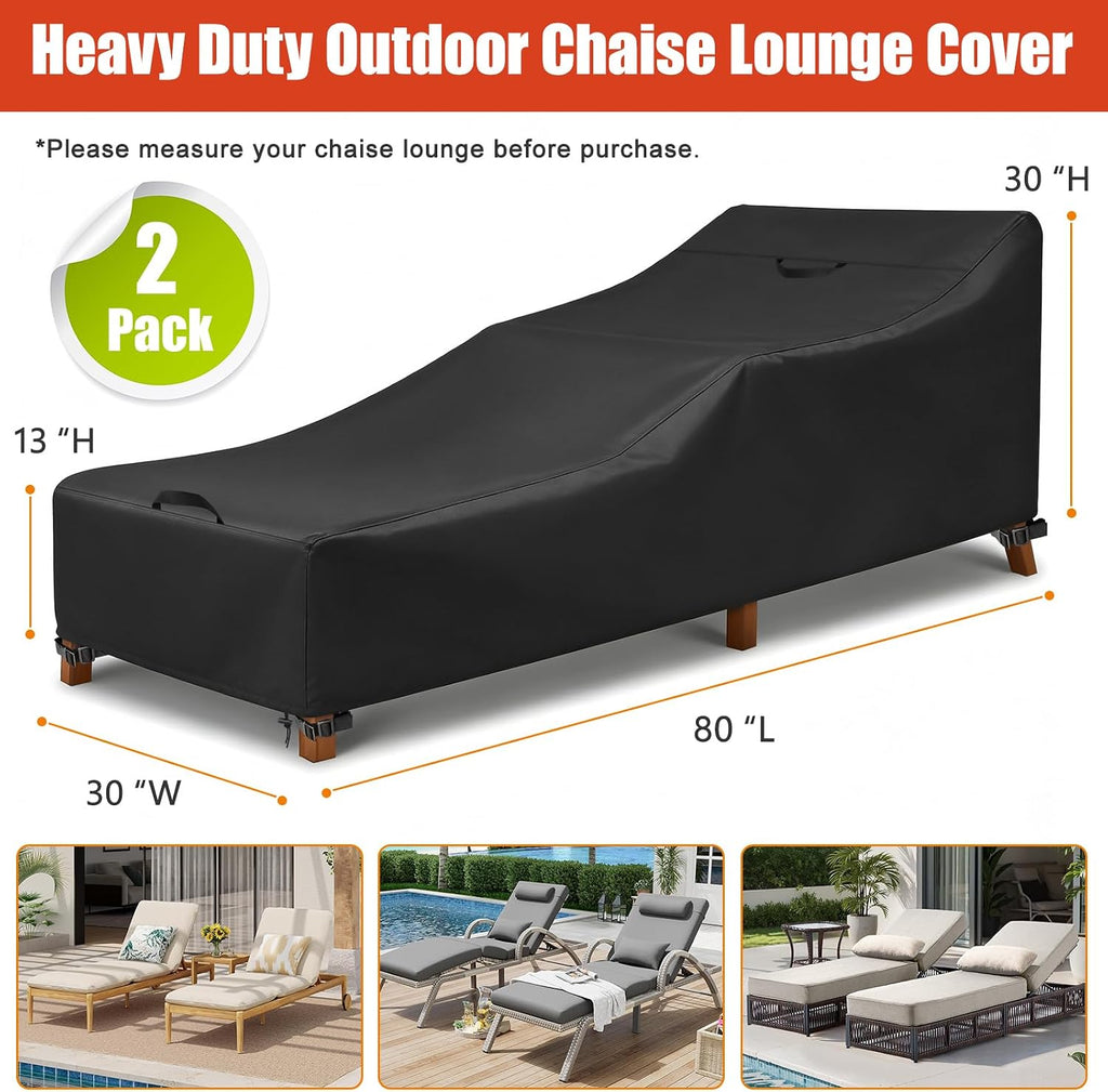 Outdoor Chaise Lounge Covers, 80L x 30W x 30H Inches, 2-Pack, Black - Set of 2
