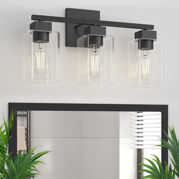 Matte Black Bathroom Vanity Light, 3-Light Vanity Lighting fixtures Over Mirror, Square Design & UL Certification