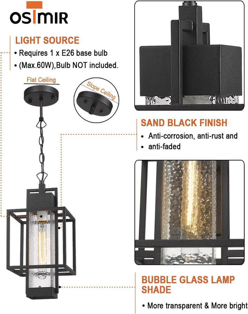 Outdoor Pendant Light, 16" 1-Light Large Hanging Porch Light Fixtures