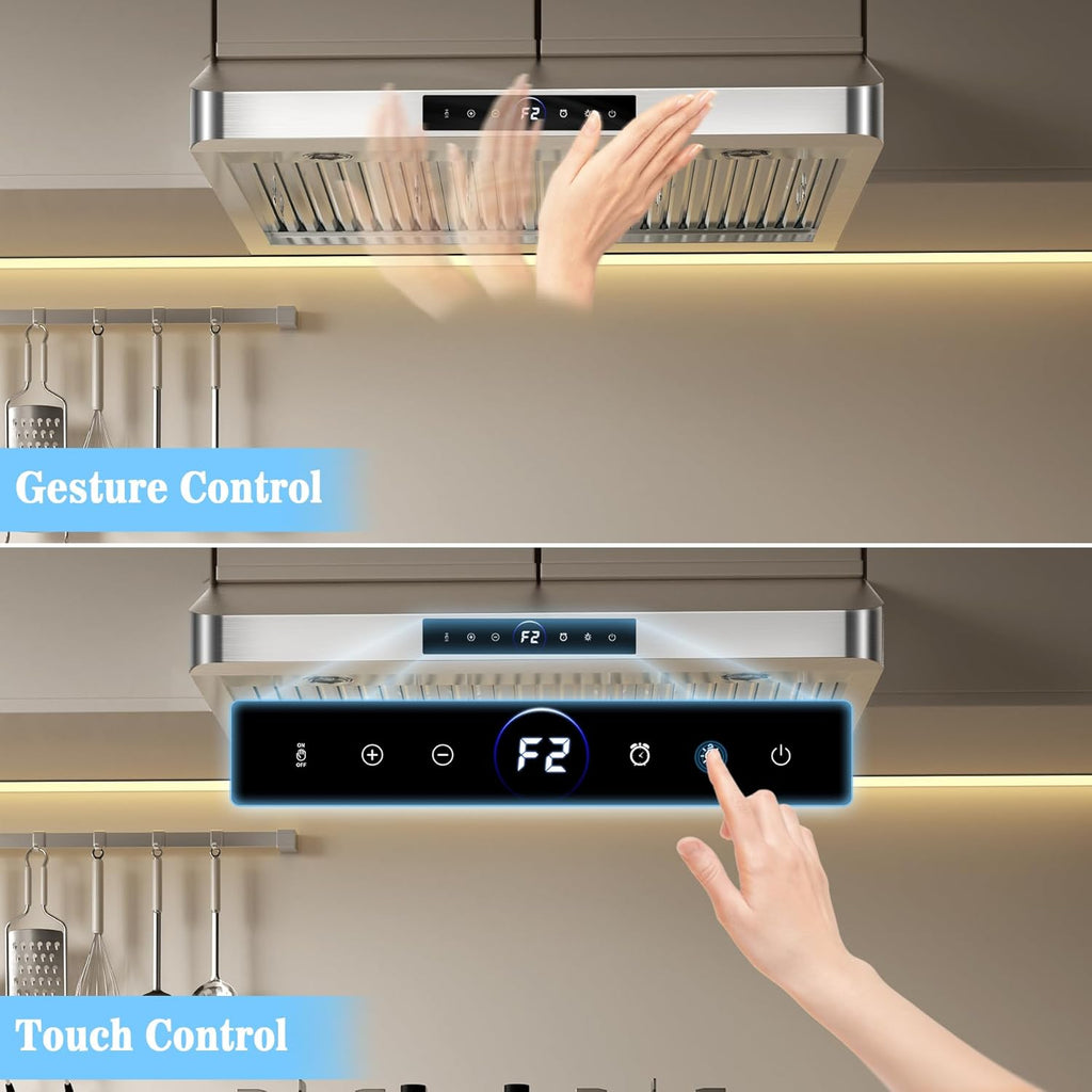 30 Inch Stainless Steel Wall Mount Range Hood 700 CFM 3 Speed Touch Control, LED Lights Convertible Ducted/Ductless