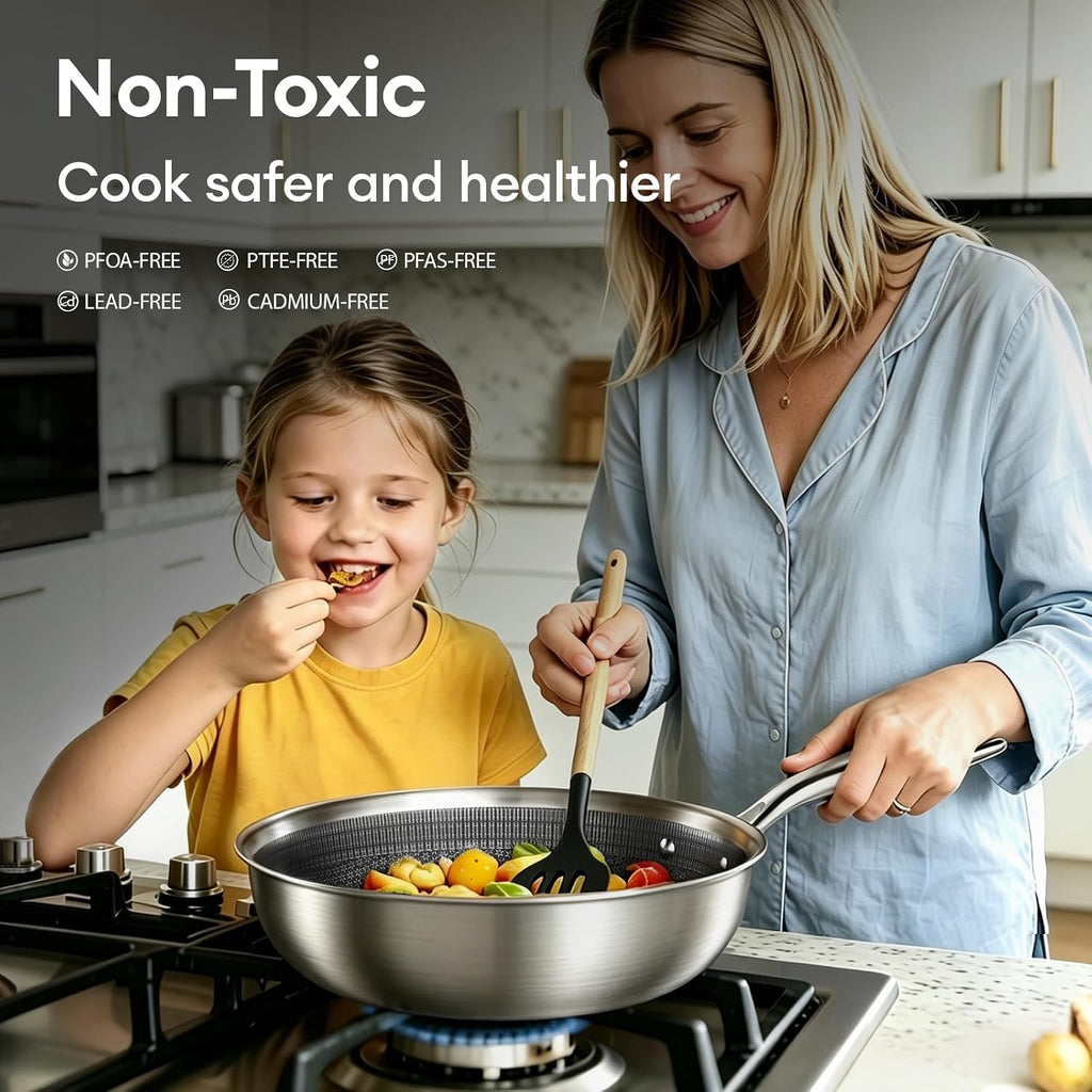 10pcs Pots and Pans Set Non Stick, Stainless Steel Cookware Set | Hybrid, Non Toxic, Dishwasher and Oven Safe, All