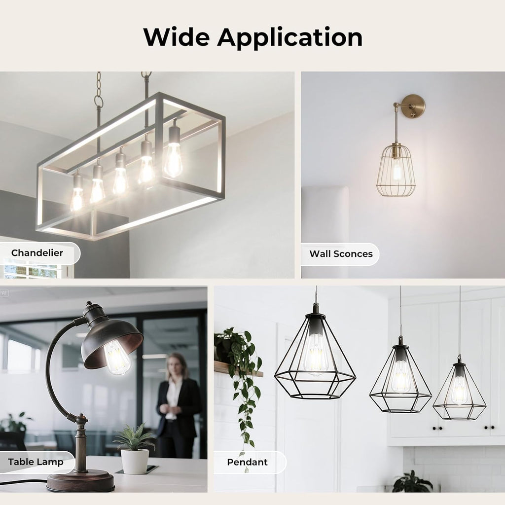 Dimmable Edison Bulbs, 4000K Daylight White, 6W Equivalent to 60 watt E26 LED Bulb, ST58 Vintage Light Bulbs, 600LM (6 Pack)