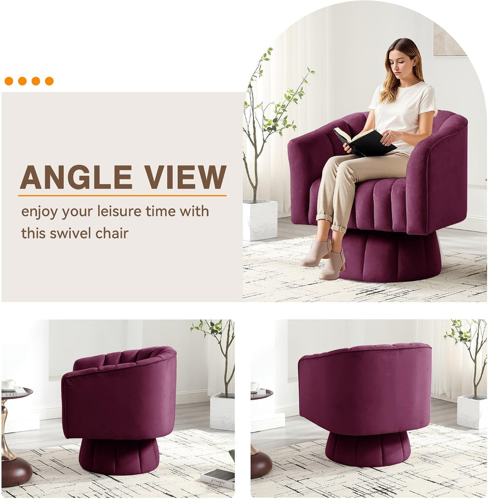 Swivel Accent Chair,360°Swivel Barrel Chairs, Mid-Century Chair with Wide Upholstered, Modern Velvet Fabric, Round