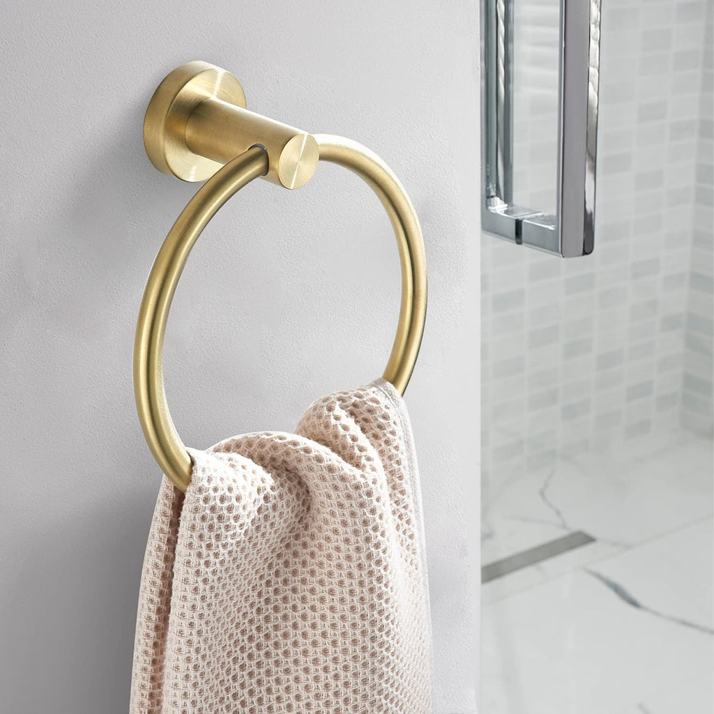 Gold Bathroom Hardware Set, Brushed Gold Toilet Paper Holder Towel Ring 2 Robe Hooks Wall Mount Hand Towel Holder