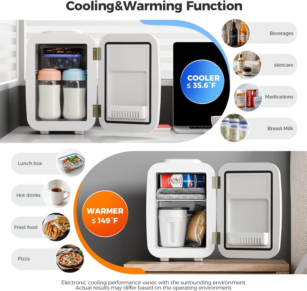 Mini Fridge, 4 Liter/6 Can Mini Makeup Fridge, 110V AC/ 12V DC Portable Thermoelectric Cooler&Warmer for Skincare