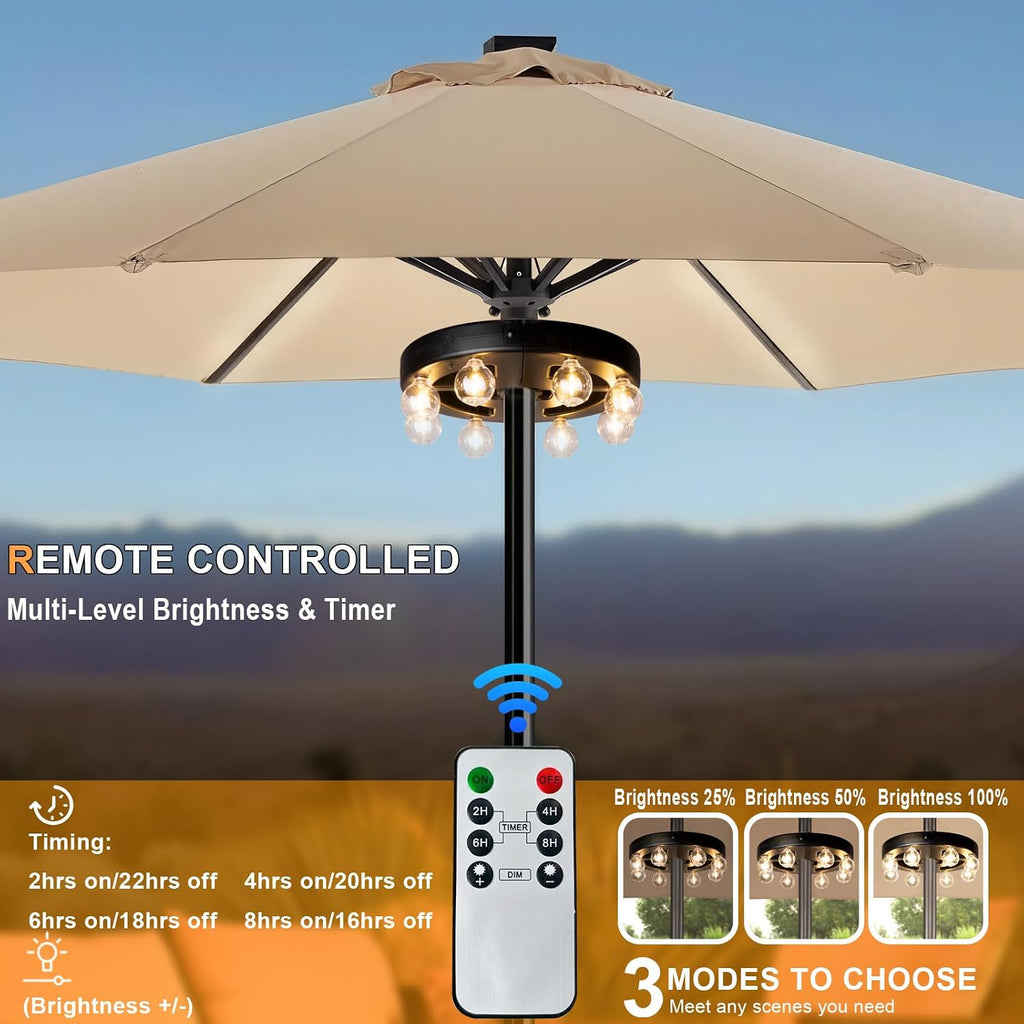 Umbrella Lights Outdoor Patio, Rechargeable Cordless with Dimmer &Timer