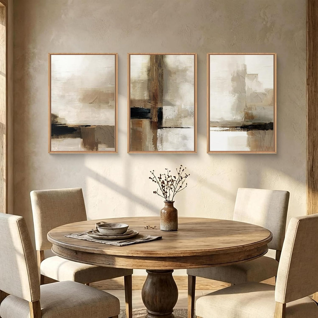 Abstract Neutral Vintage Earth Tone Framed Canvas Wall Art Set,Modern Minimalist Rustic Brown Beige Wall Decor,Wabi