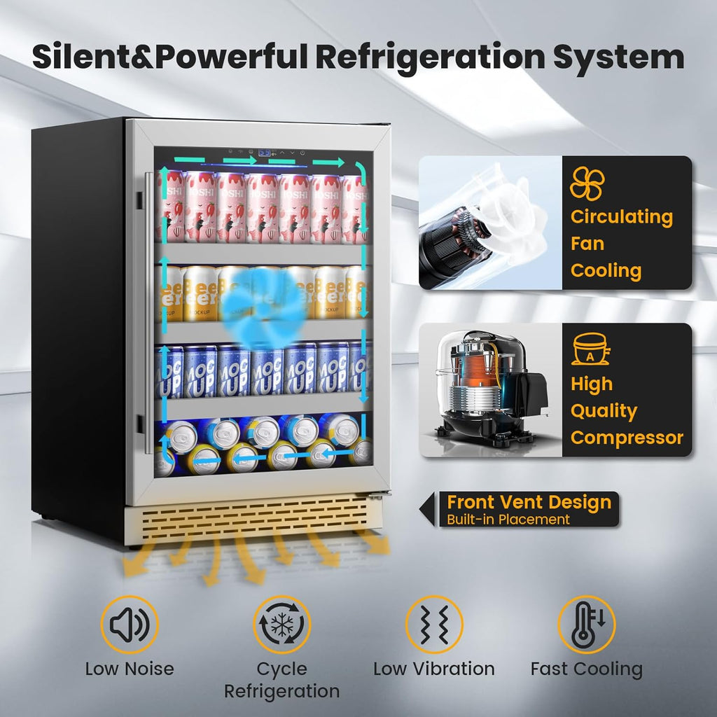 24 Inch Beverage Refrigerator,190 Cans Freestanding/Under Counter Beverage Fridg
