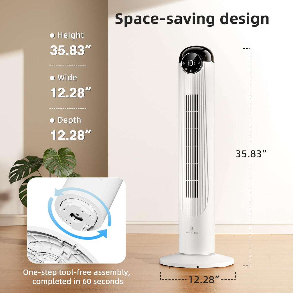 T36 Tower Fan, 36 Inch DC Brushless Motor Bladeless Oscillating Fan with Remote, 6 Speeds & 4 Modes,LED Display, 9H