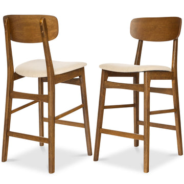 Bar Stool Set of 2, Modern Farmhouse Counter Height Stools w/Upholstered Cushioned Seat, Wooden Curved Backrest