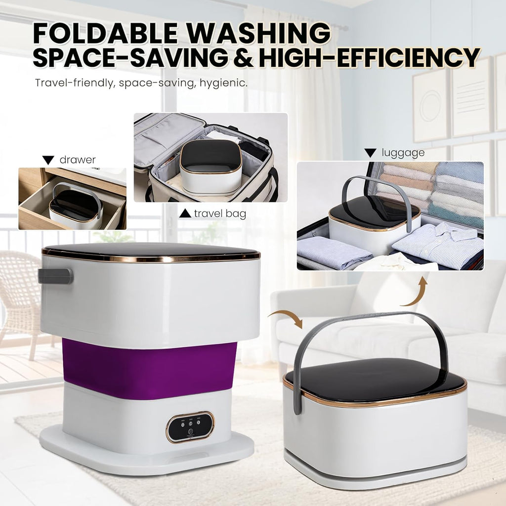 Portable Washing Machine Mini Washer for Apartments - Compact, Foldable Countertop Clothes Washer & Dryer Combo, Small