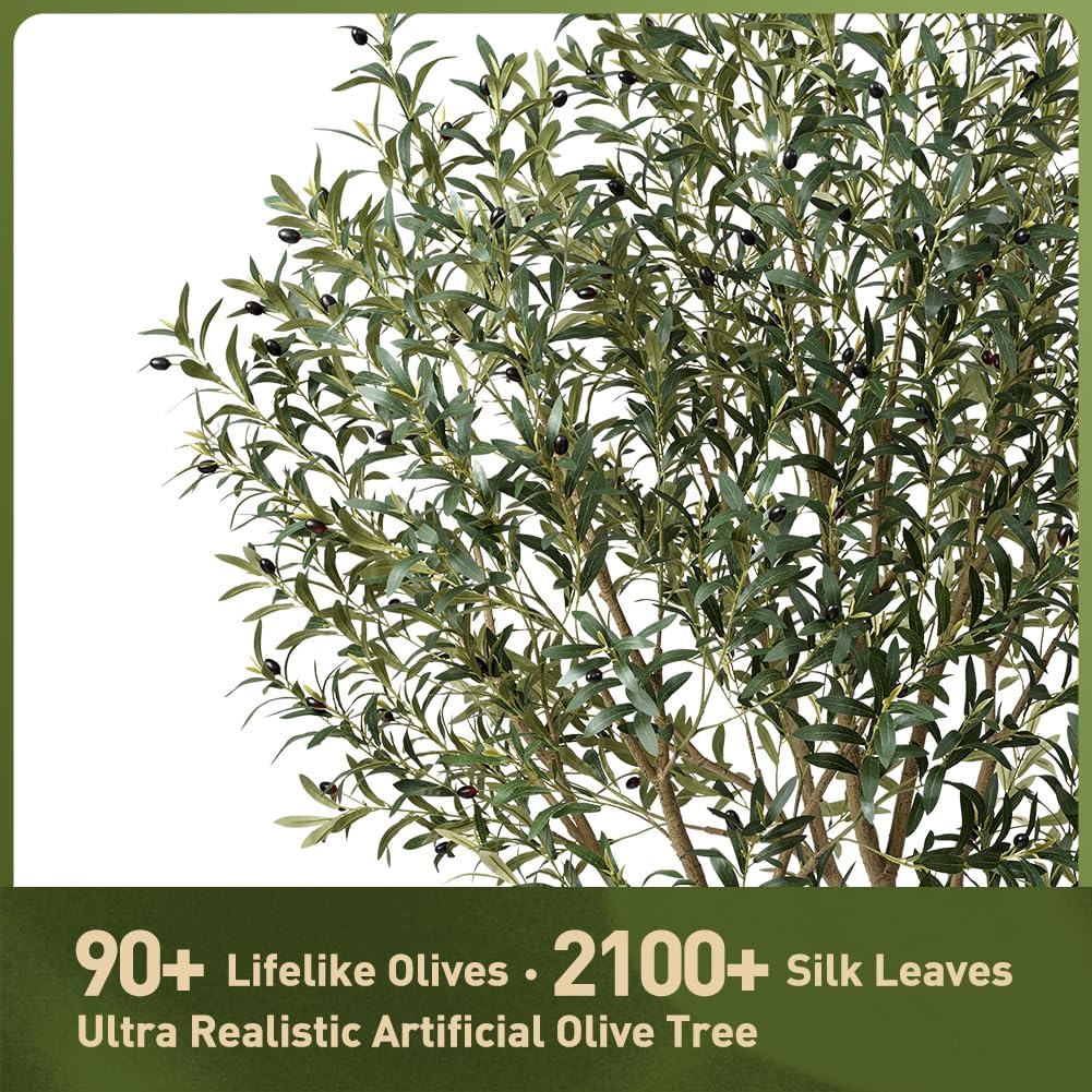 Olive Tree Artificial Indoor 8ft - Large Fake Plants - Realistic Faux Olive Tree in Pot - Tall Artificial Plants