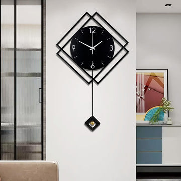 Wall Clock with Pendulum, Silent Quality Quartz Battery Operated, Modern Large Wall Clocks Kitchen Home Bathroom