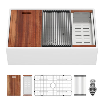 33 Inch White Farmhouse Kitchen Sink Workstation 33x20x10 Inch