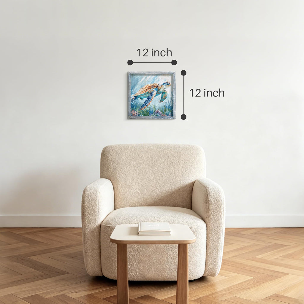 Sea Turtle Wall Art Decor, 12 x 12 Inch