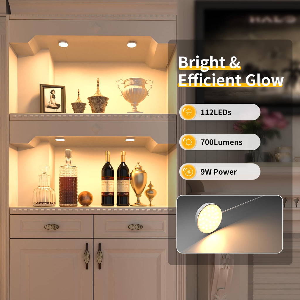 Dimmable LED Puck Lights, Plug in Under Cabinet Lighting with Switch
