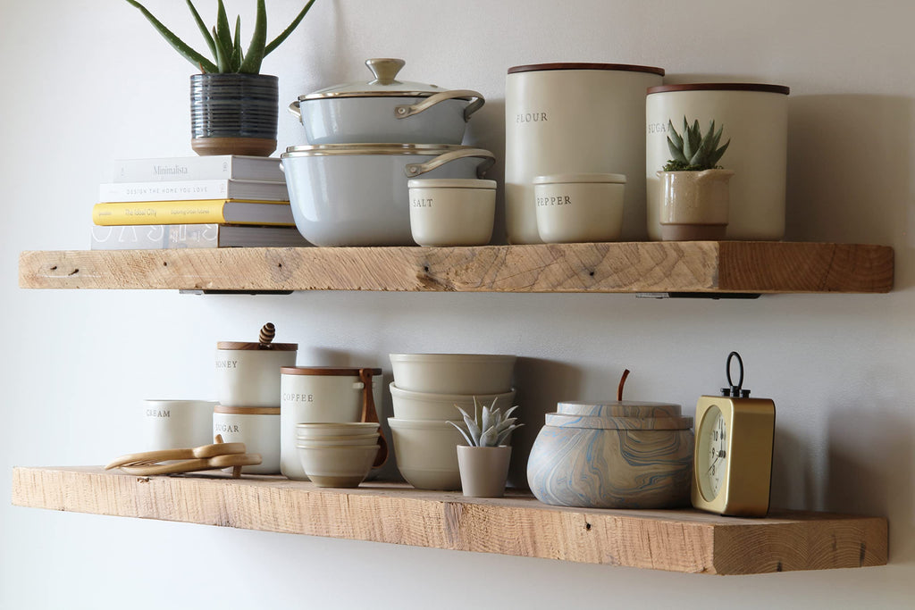 Deep Floating Shelves | Reclaimed Barn Plank Deep Floating Shelves with Low Profile Brackets | High Weight Capacity