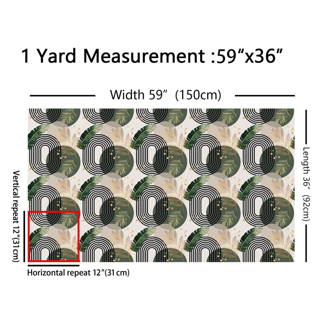 Modern Mid Century Fabric By The Yard 1 Yard Green and Beige