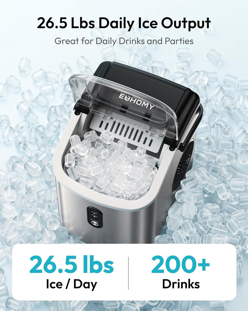 Ice Maker Countertop, Portable Ice Machine with Carry Handle, 26.5lbs Per Day, 9 Cubes in 6 Mins, Auto-Cleaning
