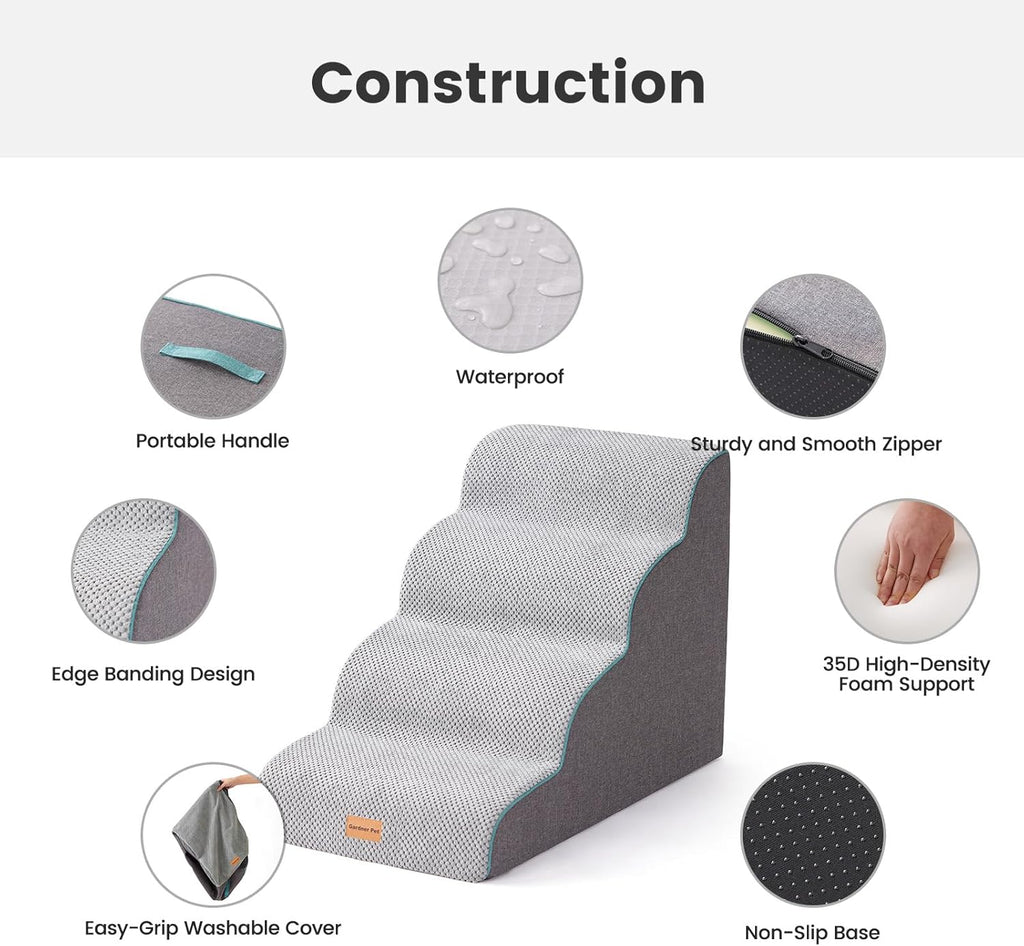 4-Step Dog Stairs for Small Dogs 18.5" H, Curved 4-Step Pet Stairs, Dog Steps for High Bed (18-20 in)