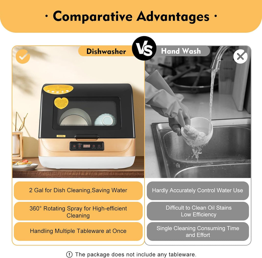 Portable Countertop Dishwasher, 4 Washing Programs Mini Dishwasher 360° Rotating Spray Dish Washing Machine for Home
