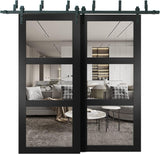 Lucia 2555 | Interior barn Bypass Sliding Doors with Clear Glass, Solid Wood, 72x80, Black, Modern S