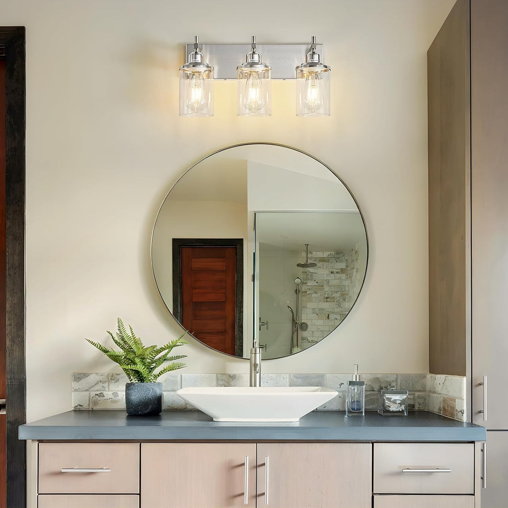 3-Light Brushed Nickel Bathroom Light Fixture Over Mirror Modern Bathroom Vanity Light Vintage Wall Lighting with