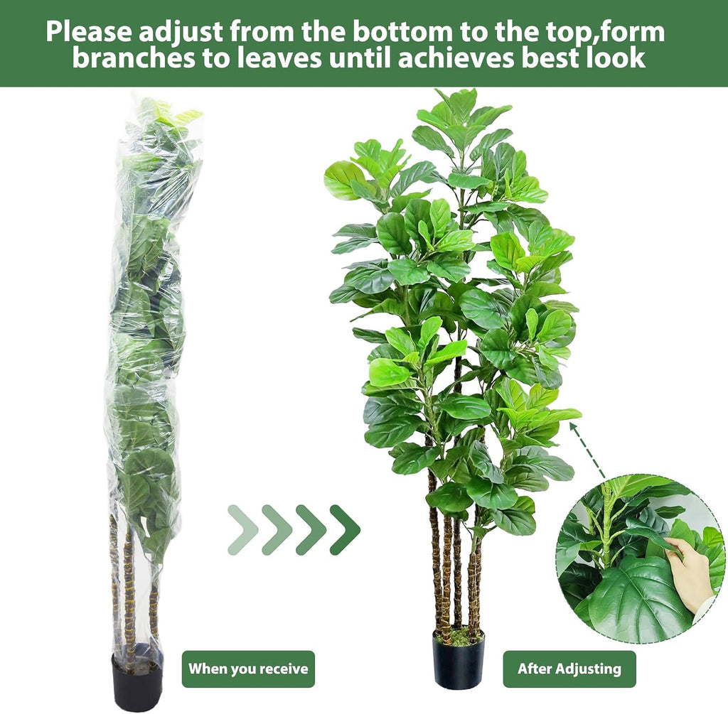 Artificial Fiddle Leaf Fig Tree,7 FT Tall Artificial Tree with Woven Seagrass Plant Basket Fake Floor Plant in Pot