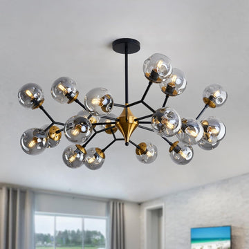 20 Light Extra Large Sputnik Chandelier Mid Century Modern Black and Gold Ceiling Light Fixture with Glass Globe Pendant Light Hanging for Dining Room Kitchen Living Room Foyer