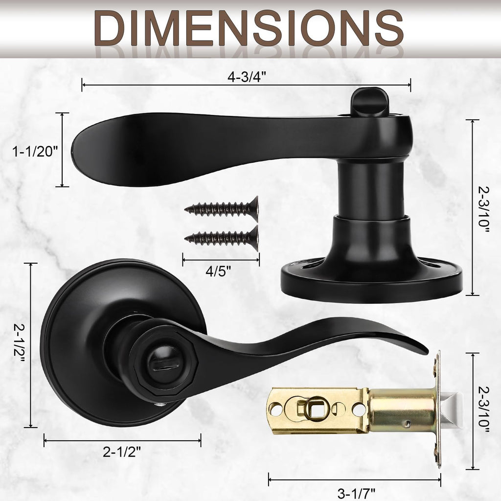 10 Pack Matte Black Door Handles Privacy Door Levers, Heavy Duty Bed and Bath Door Locks Interior Door Knobs
