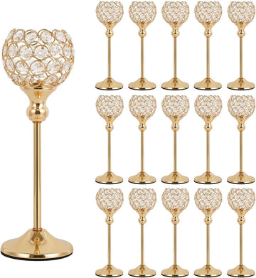 Gold Crystal Candle Holders Set of 16 for Wedding Centerpieces,Votive Crystal Candle Holders Fireplace Coffee Table