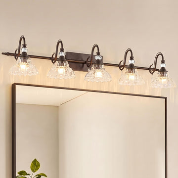 5-Light Oil Rubbed Bronze Vintage Bathroom Vanity Light w/Flower Shade