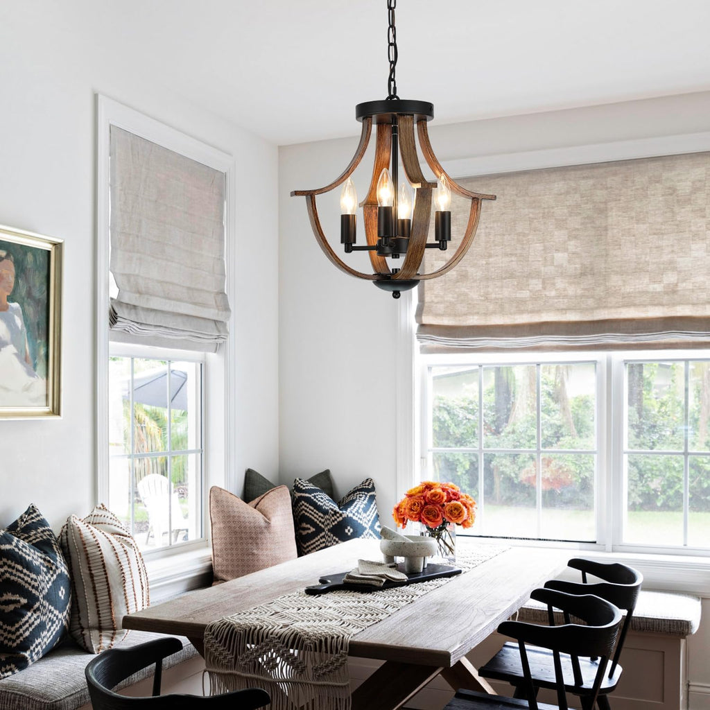 Farmhouse Hanging Pendant Lighting, 4-Light Rustic Flush Mount Ceiling Light Fixture,Modern Faux Wood Vintage