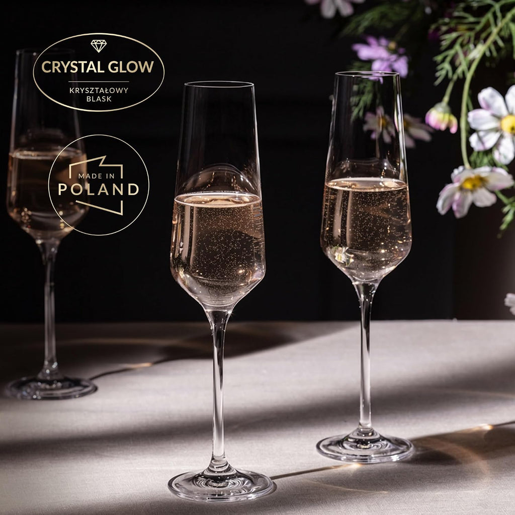 Crystal Champagne Flute Glass | Set of 6 | 6.1 oz | Avant-Garde Collection | Perfect , Restaurants and Parties |