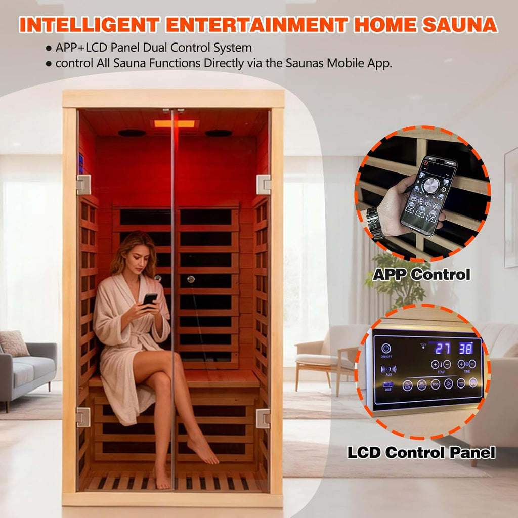 Smart APP Control 1 Person Ultra Low EMF (0-5mG) Far Infrared Sauna for Home