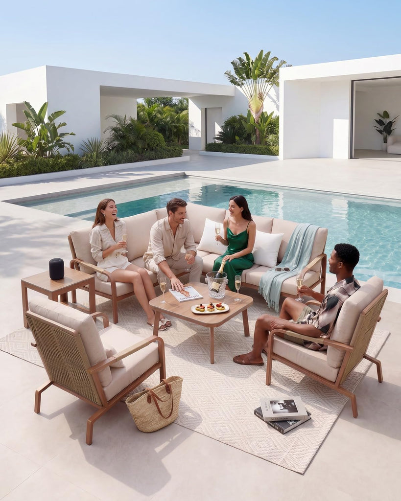 5-Piece Aluminum Patio Furniture Set with L-Shaped Outdoor Sectional Sofa, Coffee Table & Side Table, Modern Outdoor